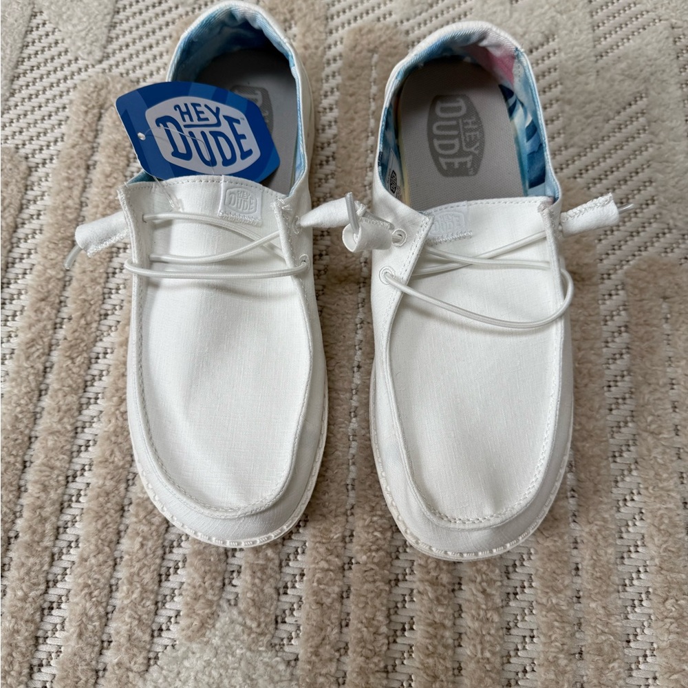Hey Dude white slip on shoes